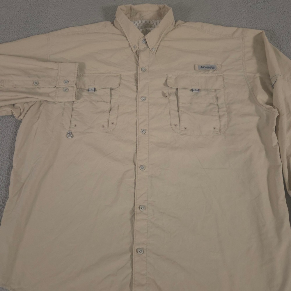 Columbia Shirt Mens 2XL Tan Bahama II Vented Roll Tab Sleeve PFG Fishing Utility